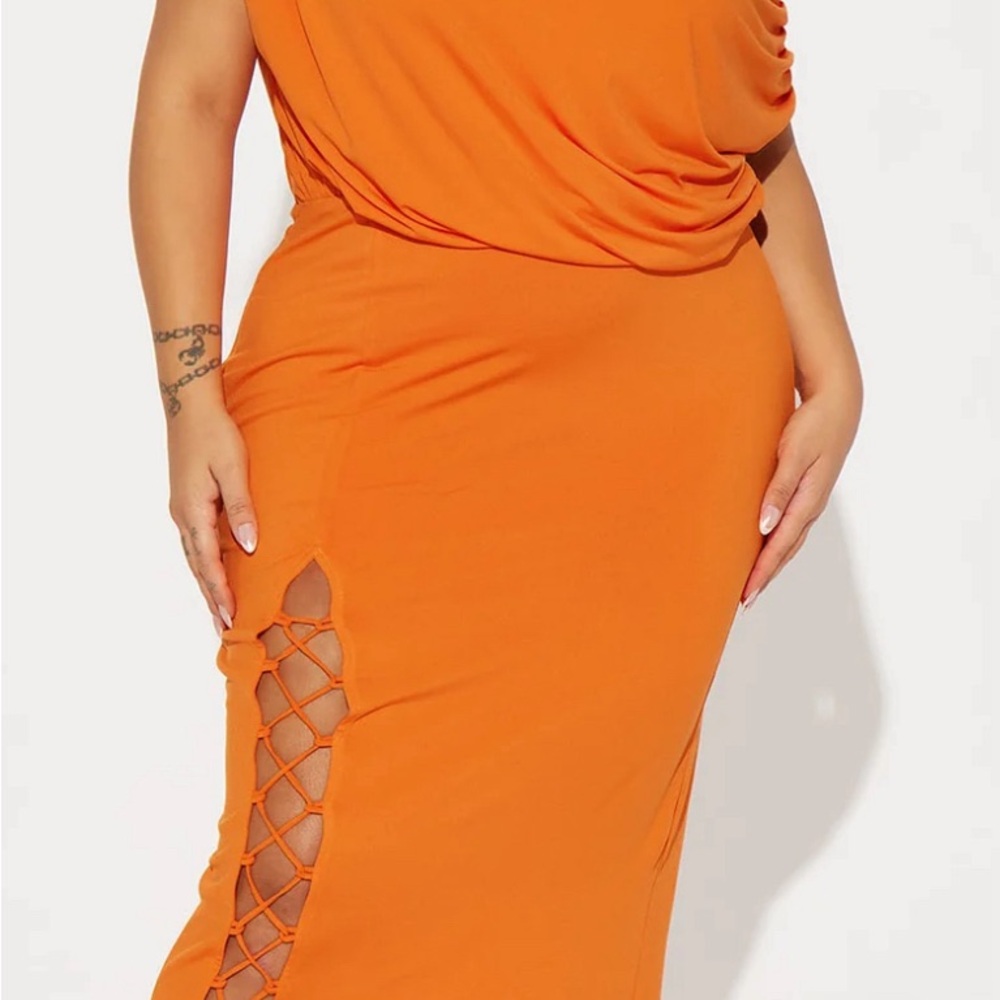 Orange Maxi Dress with Side Cutout
